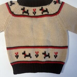 Vintage Tan Aristo Toddler Knit Sweater Flowers and Dogs,  Sz 1  (b44)